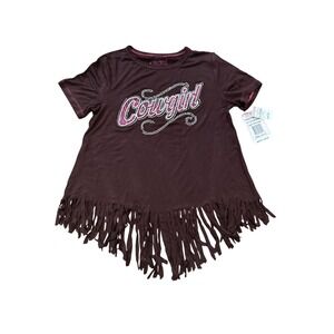 Cowgirl Hardware Youth Girls Sparkle  Fringe Top Dark Chocolate L 10-12‎ NWT